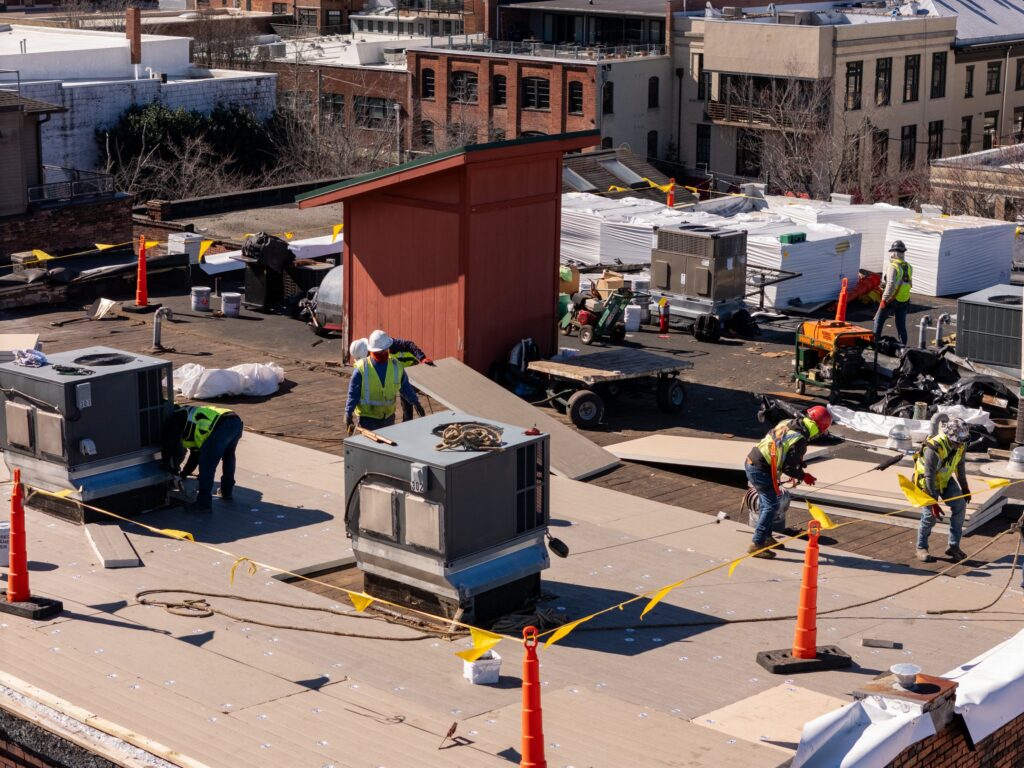 Benton Roofing: commercial crew rooftop