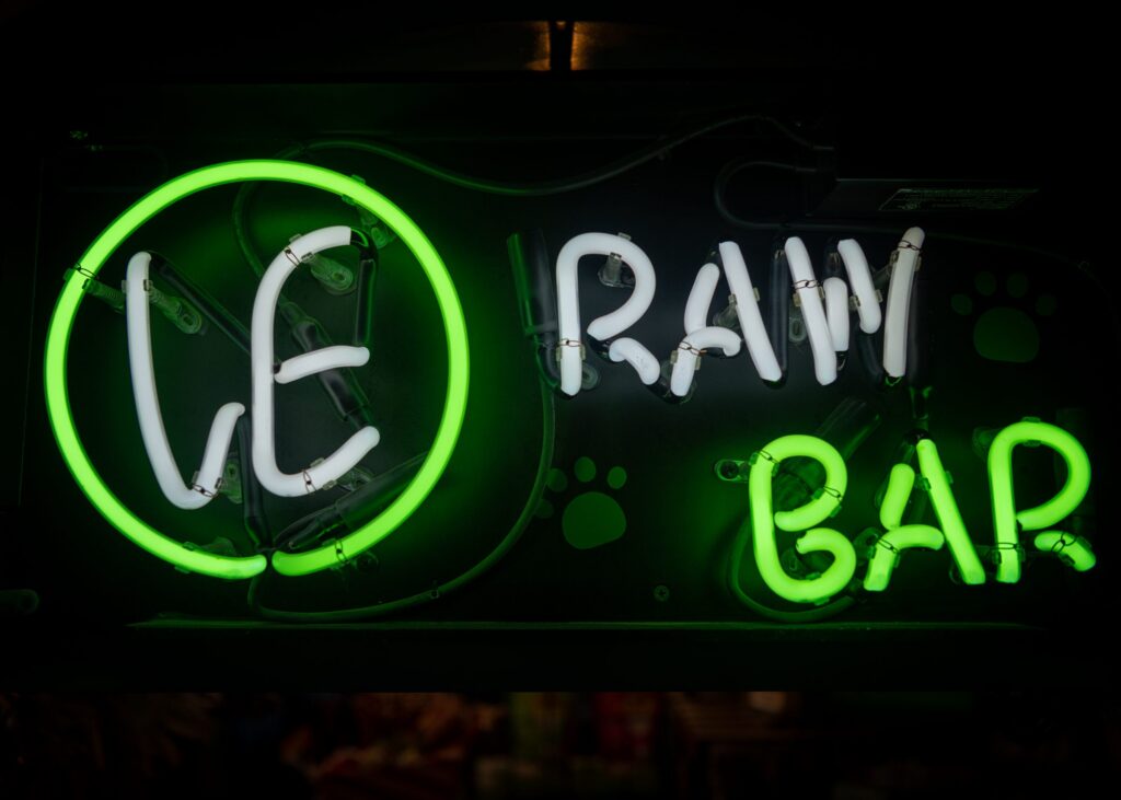Patton Avenue Pet Company: raw bar sign